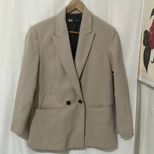 Zara Beige Single Breasted Oversized Blazer